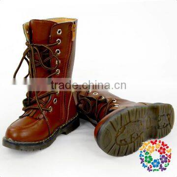 Wholesale Toddler Girls Round Toe Brown Leather Fashion Combat Boots photo-4