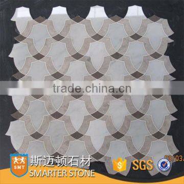 Natural marble tile waterjet mosaic tile with mesh