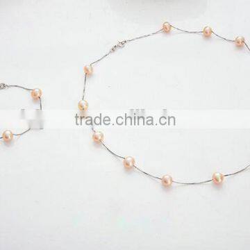 6-7 mm pink freshwater pearl necklace and bracelet sets