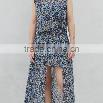 2015 women fashion dress,ladies sleeveless floral chiffon long casual dresses