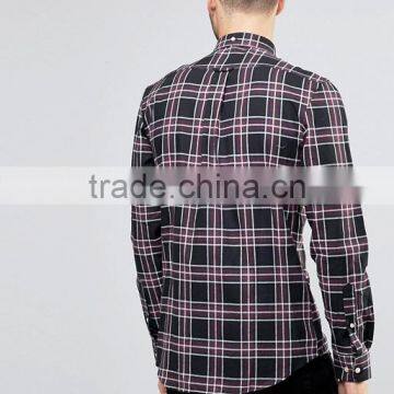 Custom Embroidered Logo Long Sleeve Button Down Collar Mens 100% Cotton Heavyweight Flannel Check Print Slim Fit Casual Shirts photo-2