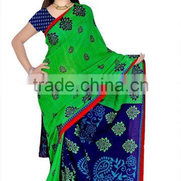 Surat Printed Sari in 2 color Green & Blue