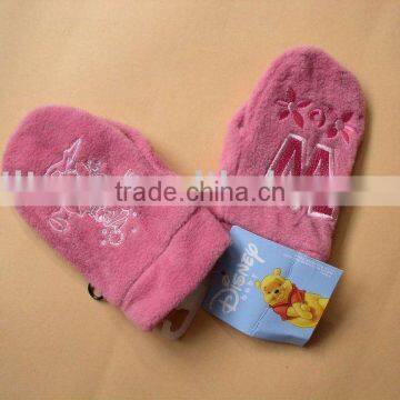 promotional lovely embroidery kids fleece mitten glove