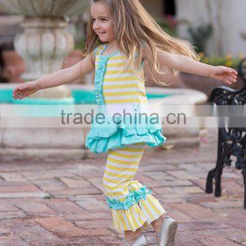 2017 Summer Outfits Clothing Set Cotton Sleeve Children Kids Girls Cute Colorful Ruffled Boutique Outfits