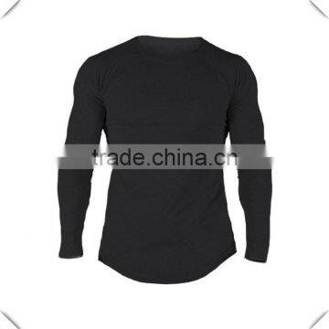 Lightweight Grey Plain Cotton Spandex T Shirt Mens Raglan Long Sleeve Curved Hem Tee Muscle Bodybuilding T Shirt