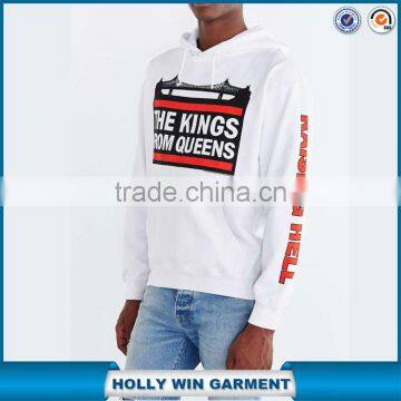 White long sleeves men stylish hoodie with printed graphics