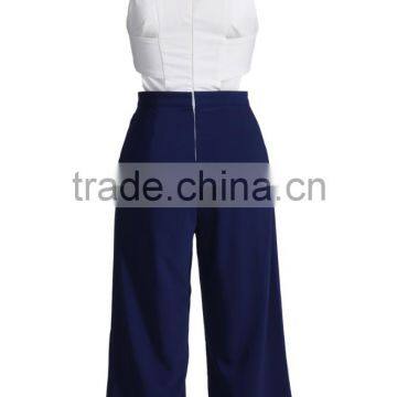 Working Women Sleeveless White Blue Size Cut Jumpsuit With Back Zipper