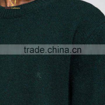 Men Pure Cashmere Green Knitted Jumpers Crew Neck Emboridery Sweaters photo-5