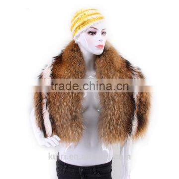 Women's Real Fox Fur Shawl Knitted Fox Fur Pashmina With Pocket Warm Women Scarf photo-2