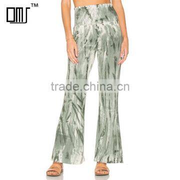 Green tie dye flare pants boho ladies bell bottom trousers cutting