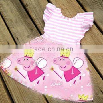 2017 Wholesale latest designs Cartoon magic pig girl fly sleeve skirt