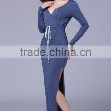 Fashion Split Skirt Hem Long Sleeve Military Wind Knitwear Women Dress 2017 photo-4