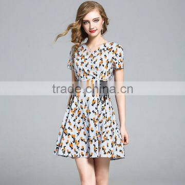 2017 Fashion Summer for Women Fashion Elegant Breathe Printing Floral V-neck Daliy High-waisted Slim Dress photo-2