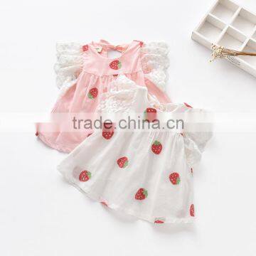 Wholesale full strawberry printing t shirt no sleeve children tops custom pattern