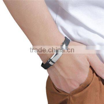 Custom Silver Tone Blank 304 Stainless Steel All Blacks Silicone Wholesale Wristbands photo-3