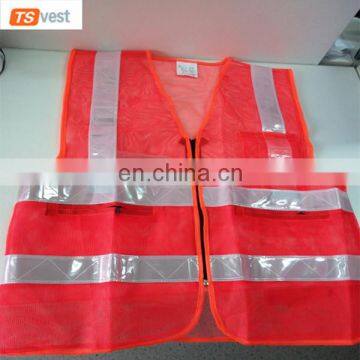 100%Polyester Fluorescent Orange Cheap Workear Mesh Vest with ID Pocket