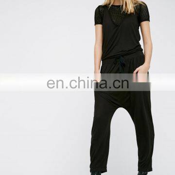 Racerback design easy drawstring waist relaxed dropcrotch fit comfy romper