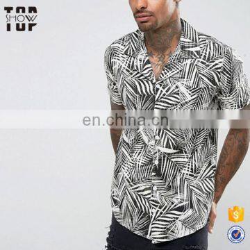 latest summer shirt for men wholesale short sleeve all over leaf printing poplin shirt