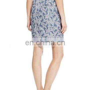 2015 Fashion Mature Women Abstract Print Denim Track Mini Skirt photo-4