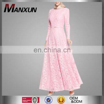 2017 Fashion Korean Ladies Lace Dress Simple Style New Model Abaya In Dubai Pink Color Moroccan Kaftan Dresses