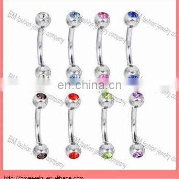 Stainless steel eyebrow barbell ring with single crystal body piercing jewelry