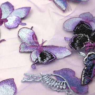 Factory Direct Butterfly Patch Embroidered Mesh Net Lace Fabric for Dress photo-4