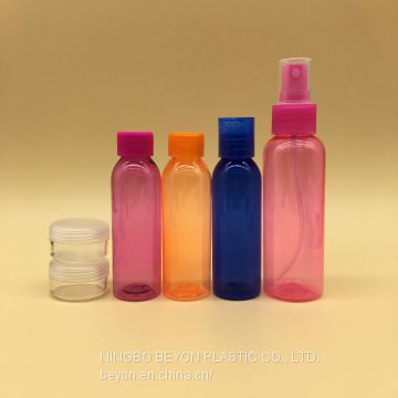 skincare set girl travel kit with 100ml and 60ml plastic color bottle