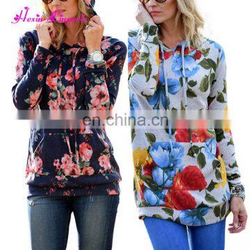 Top Selling Pocket Floral Pullover Tunic printed hoodies sweatshirts women