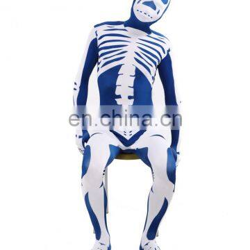 Blue & White Skeleton Nude Suit Tight Zentai Body Spandex Stretch Mens Jumpsuit Adult photo-3