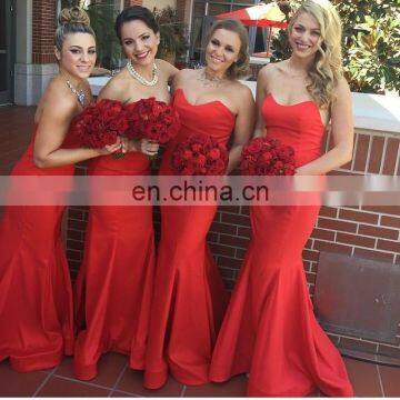 Red Long Mermaid Bridesmaid Dresses Floor Length Sweetheart Brides Maid Dresses Satin Wedding Party Dresses