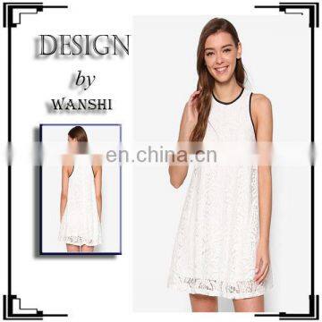 Fashion white party dresses new design sleeveless ladies lace dresses for women 2016