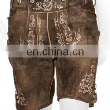 German-Bavarian-Oktoberfest-Trachten-Short-Length-Lederhosen-Men's Leather Shorts antique heino Old gray