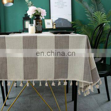 New style table cloth waterproof linen look northern Europe stripe solid color simple table cloth