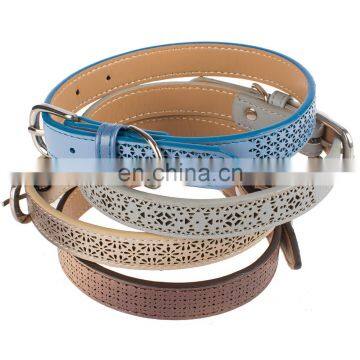 classic adjustable hollow leather pet collar