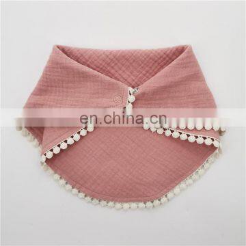 100% Organic Cotton Muslin Baby Bibs With Pompom Lace photo-3