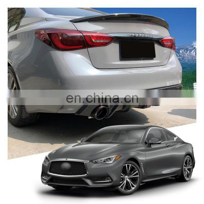 Carbon Fiber Style Car Bumper Rear Diffuser And Rear Spoiler Bodykit Carbon Fiber Rear Lip With Light For Infiniti Q60