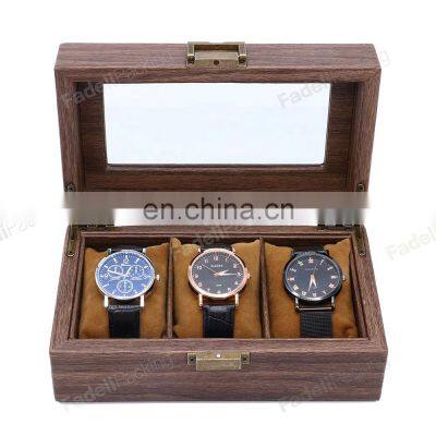Hot- Selling Watch Case Display 3 Slots Wooden Watch Box Packaging With Lock photo-3