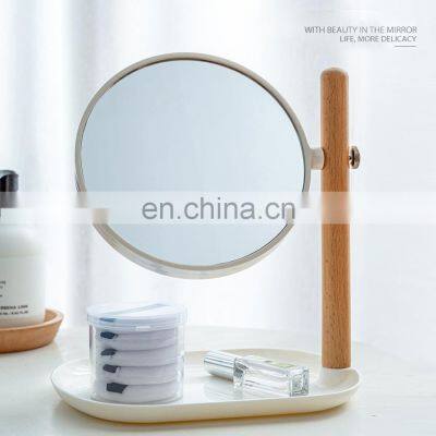 Natural Bamboo easy storage makeup mirror cosmetic mirror magnyfying mirror tray