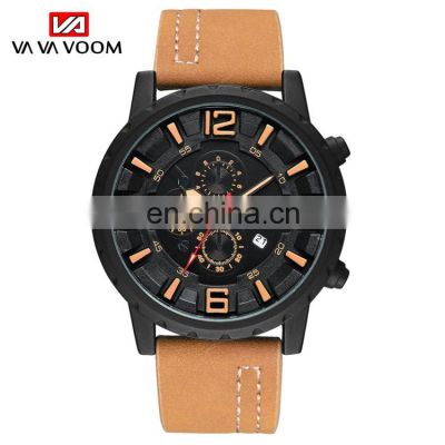 VAVA VOOM VA-203 Brand Watch For Men Leather Strap Calendar Date Men's Casual Quartz Wrist Watch