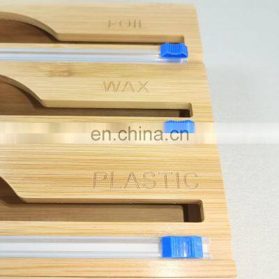 Bamboo Plastic Packaging Dispenser with Slide Cutter, 3 in 1 Storage Dispenser for Foil and Adsorbent Film and Parchment