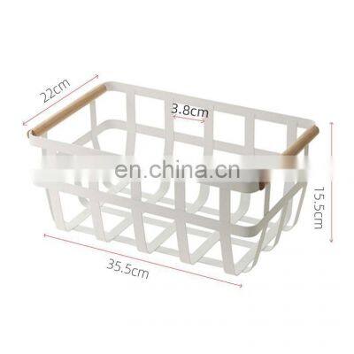 Wholesale Metal Wire Mesh Bathroom Kitchen Vegetable Food Toys Toilet Paper Black Storage Baskets Organizer With Wooden Handles photo-5