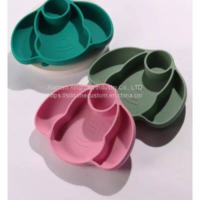 Elephant Shape Odorless Kids Divider Silicone Feeding Plate Set For Baby