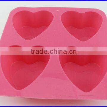 Top Quality Silicone Flexible 4 Cavity Heart Soap Molds