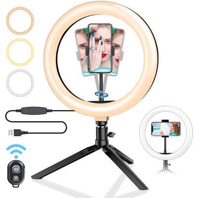 Professional 10 Inch Led Photo Light Ring Lamp Dimmable Circular Beauty Lamp Tripods Selfie Photographic Lighting