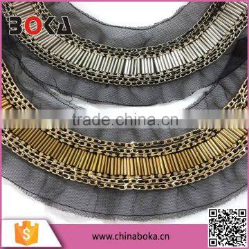 Fashion Beaded Neckpiece With Polyester Sew on Stones /bugles Stones/chain Beads Necktrim photo-2