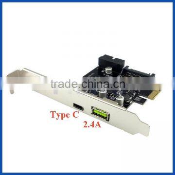 PCIE USB 3.0 3 Port adapter (1 external Type C + 1 x 20 Pin Internal) with 1 BC 1.2 Charging port