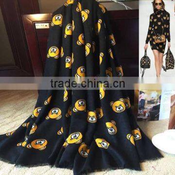 New Design Ladies Fashion Fringed Little Bear Printed Cashmere Poncho