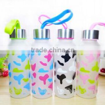 new item sigle wall dull polish creative portable milk lines water glass bottle with Stainless Steel lid