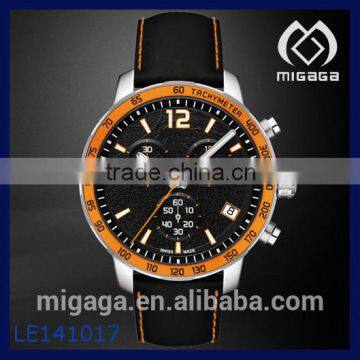 sporty black genuine leather band stainless steel watch quartz movement