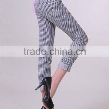 2016 YiLin Fashion Female Houndstooth Print Black and White Milk lades' pants